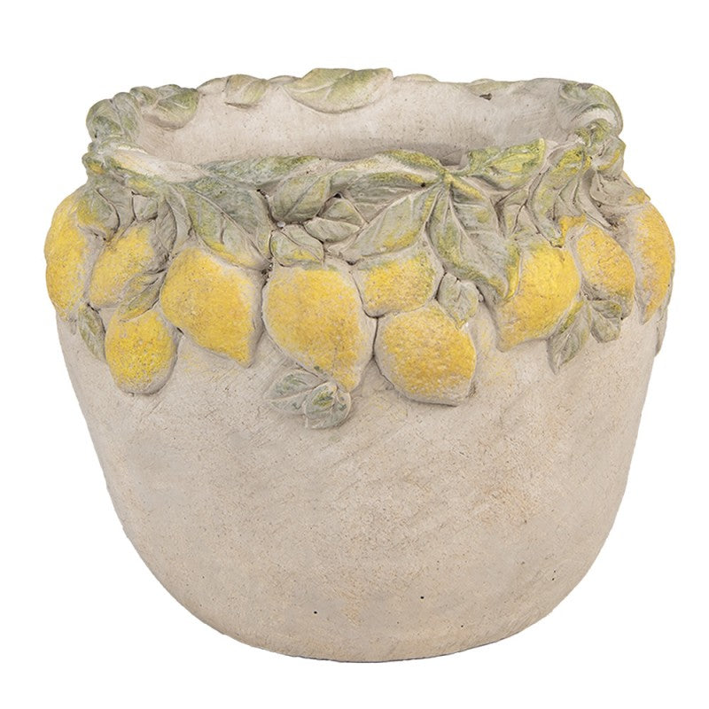 Beige stone-effect planter with lemon relief