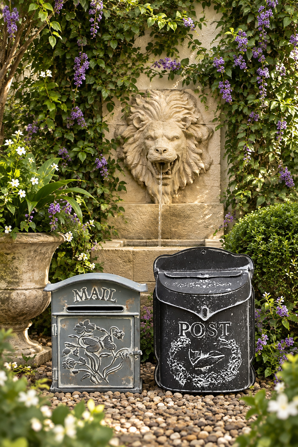 Black Floral Metal Wall Mailbox
